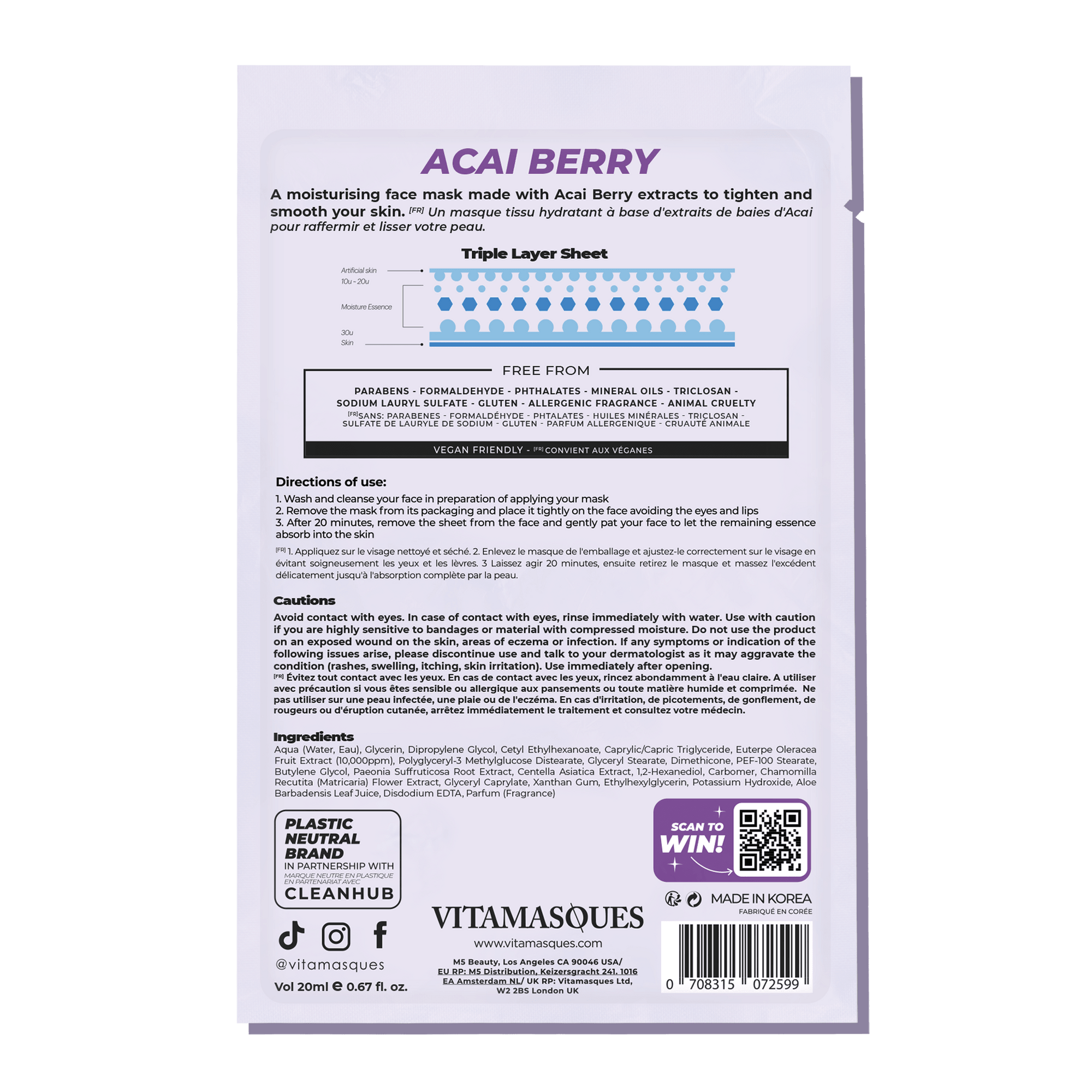 Acai Berry Face Sheet Mask - Vitamasques