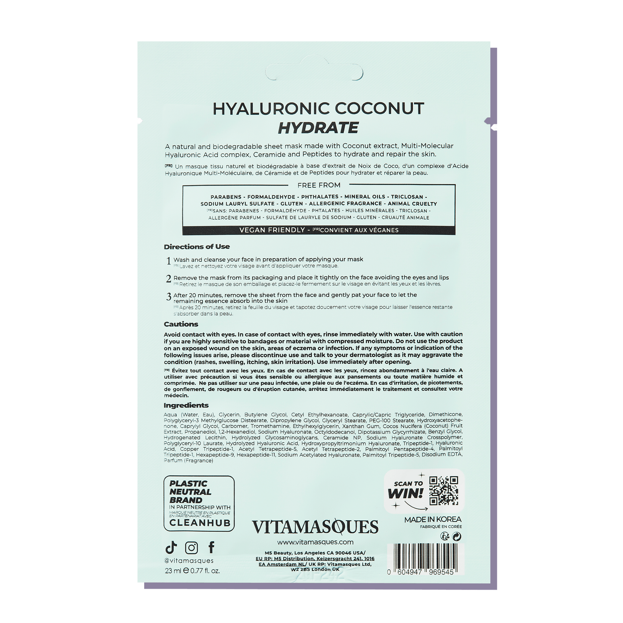 Coconut Hydrating Hyaluronic Acid Face Sheet Mask - Vitamasques