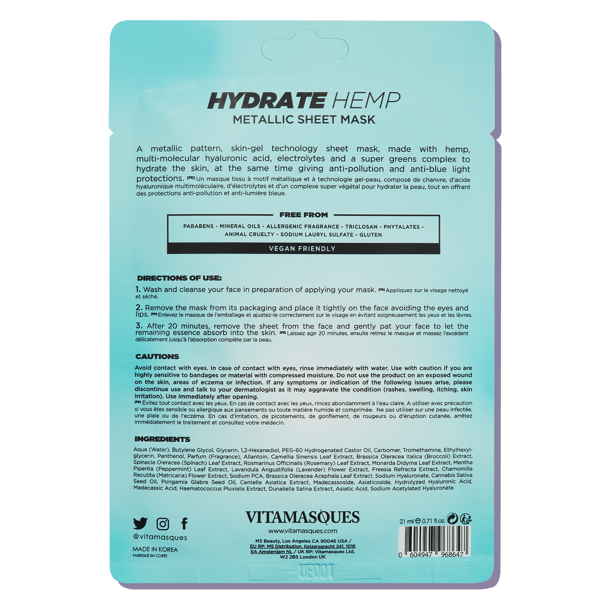 Hydrate Hemp Metallic Face Sheet Mask - Vitamasques
