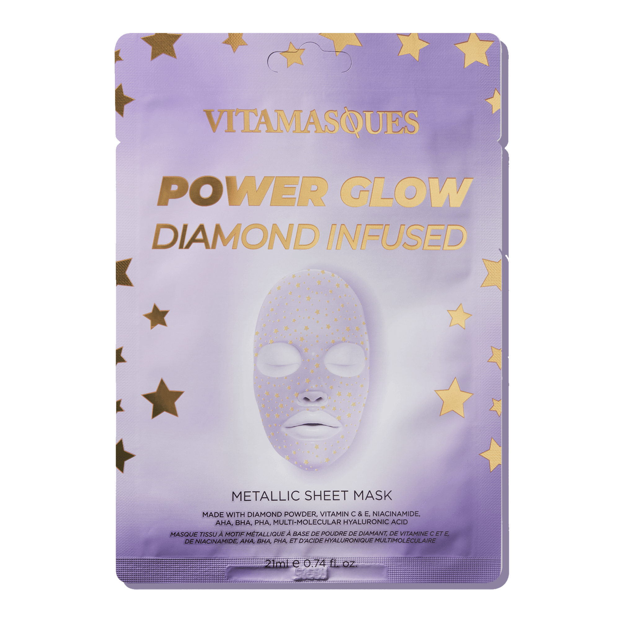 Power Glow Diamond Infused Metallic Face Sheet Mask - Vitamasques