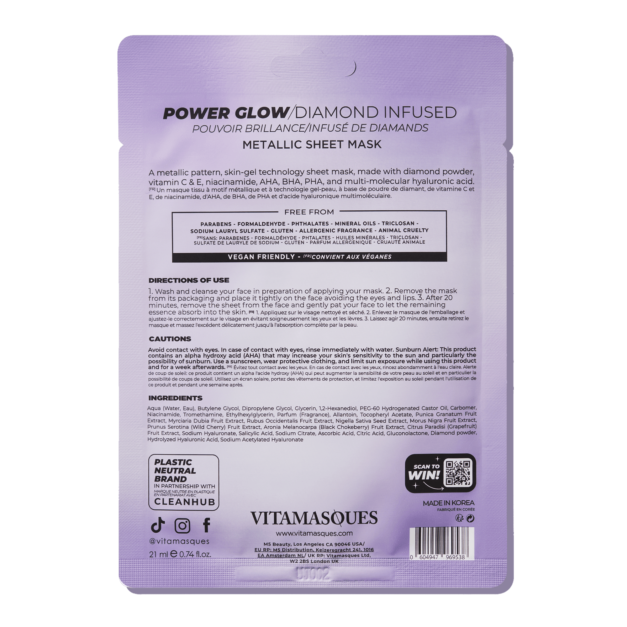 Power Glow Diamond Infused Metallic Face Sheet Mask - Vitamasques