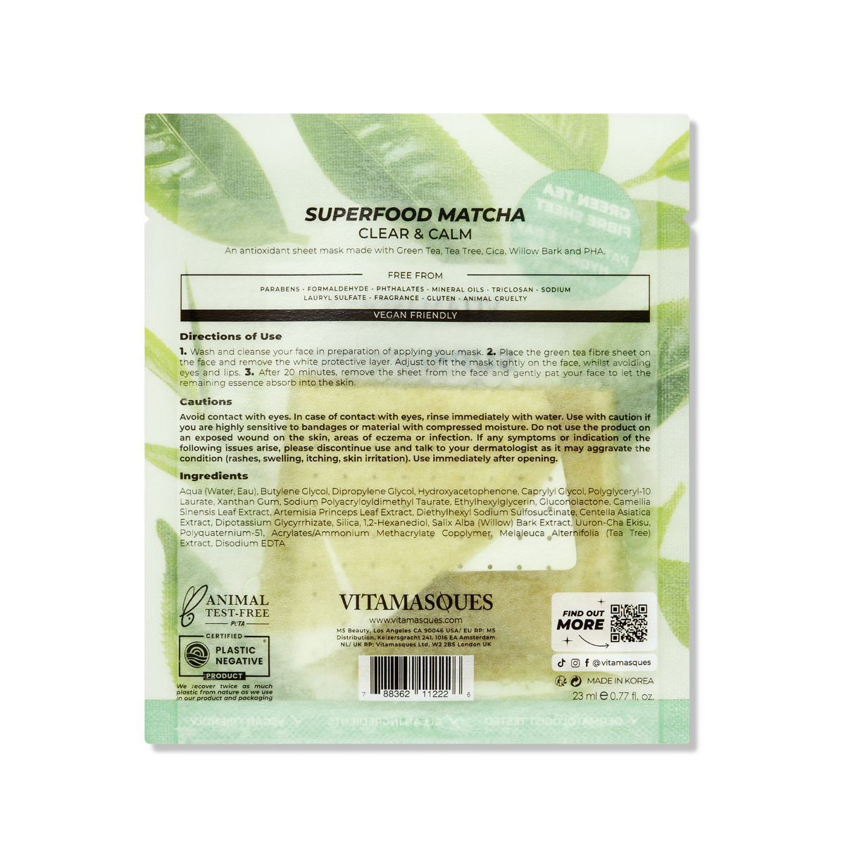 Superfood Matcha Clear & Calm Antioxidant Face Sheet Mask